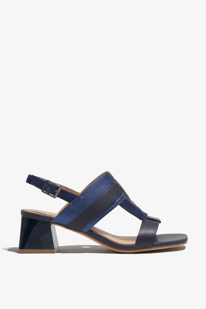 AMALIA-01 block-heel sandal in navy leather with elegant finish