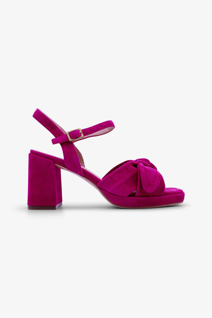 Leather heeled sandal ANNABEL-01 in Fucsia with bow and side buckle