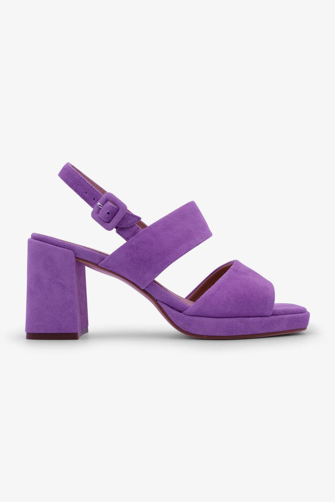 Leather heeled sandal ANNABEL-02 in Bonganville with stitching and buckle