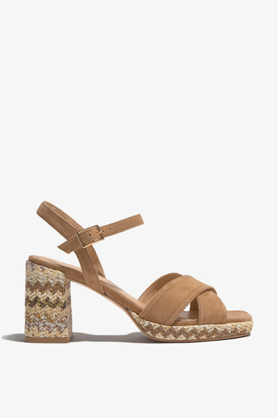 ANNABEL-04 leather sandal in Cuoio with stitching and side buckle