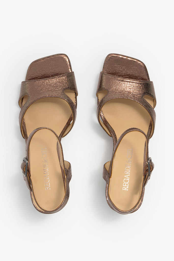 CHELLY-02 wingtip-heel sandal in rust leather with decorative heel