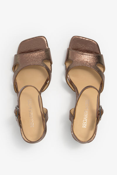 CHELLY-02 wingtip-heel sandal in rust leather with decorative heel