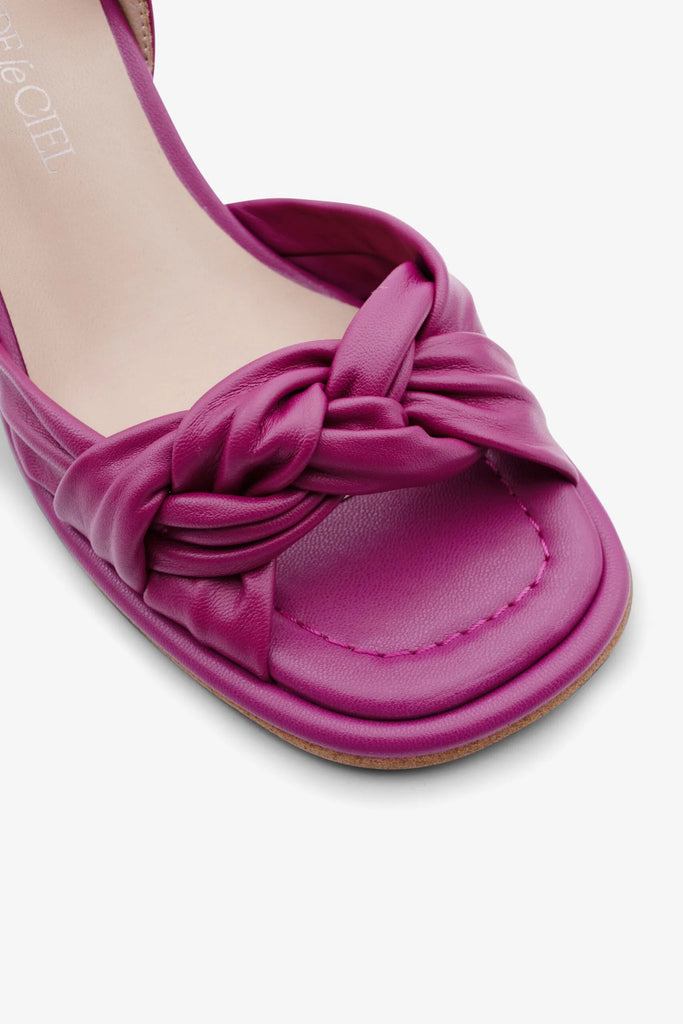 PERLA-01 block-heel sandal in magenta leather with ankle strap