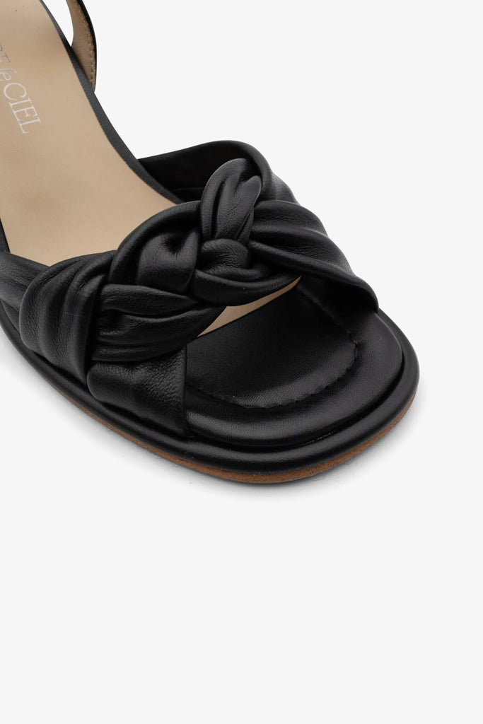 PERLA-01 block-heel sandal in black leather with ankle strap