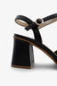 PERLA-01 block-heel sandal in black leather with ankle strap