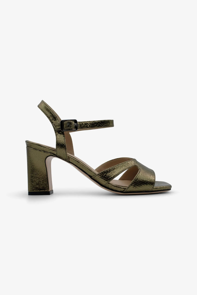 MONICA-02 sandal in olive leather with refined silhouette