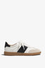 Grisel-01 white leather sneakers by Regarde Le Ciel with black side panel, beige suede toe, black heel tab, and gum sole.