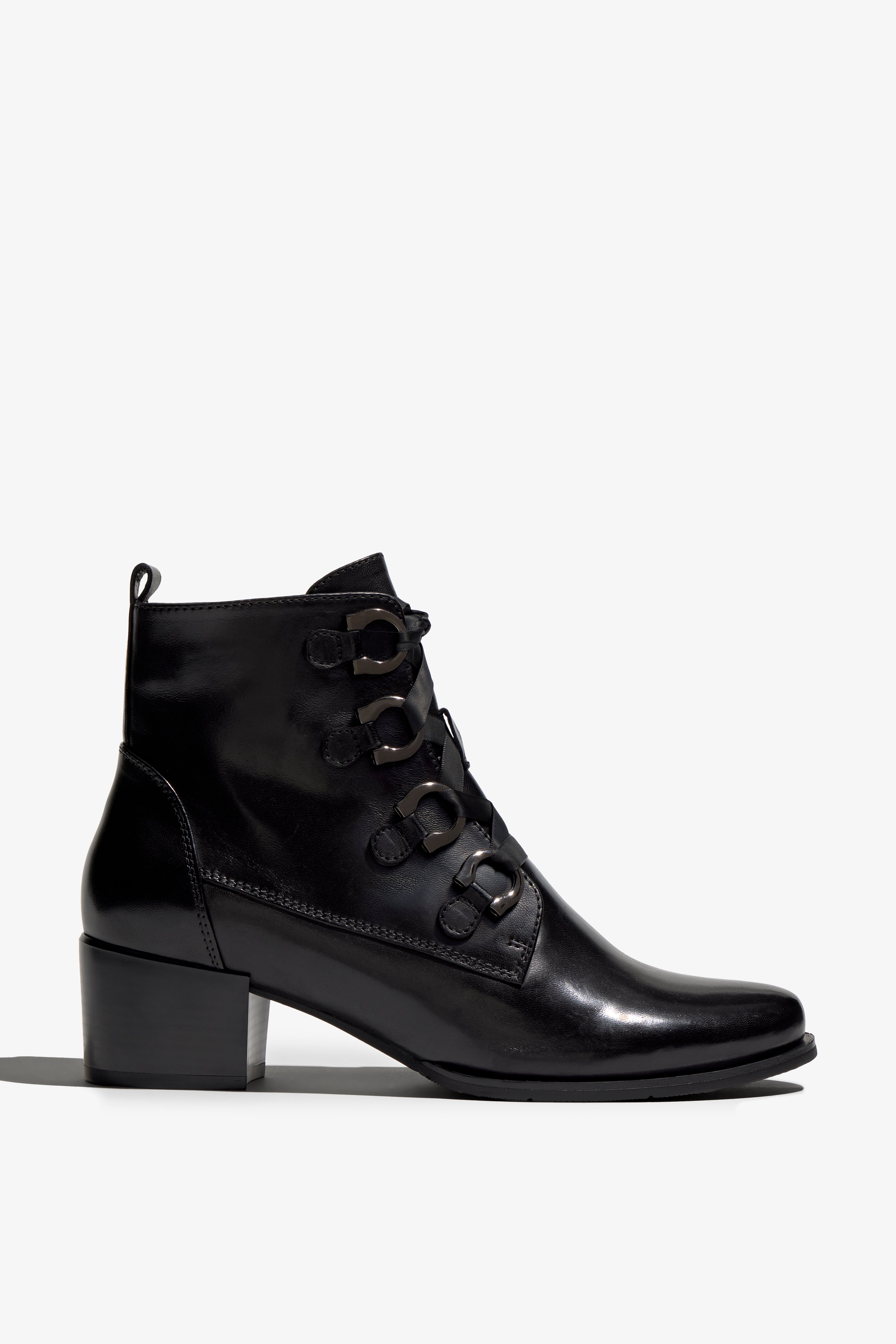 Jolene-30 Black Leather Lace-up Bootie