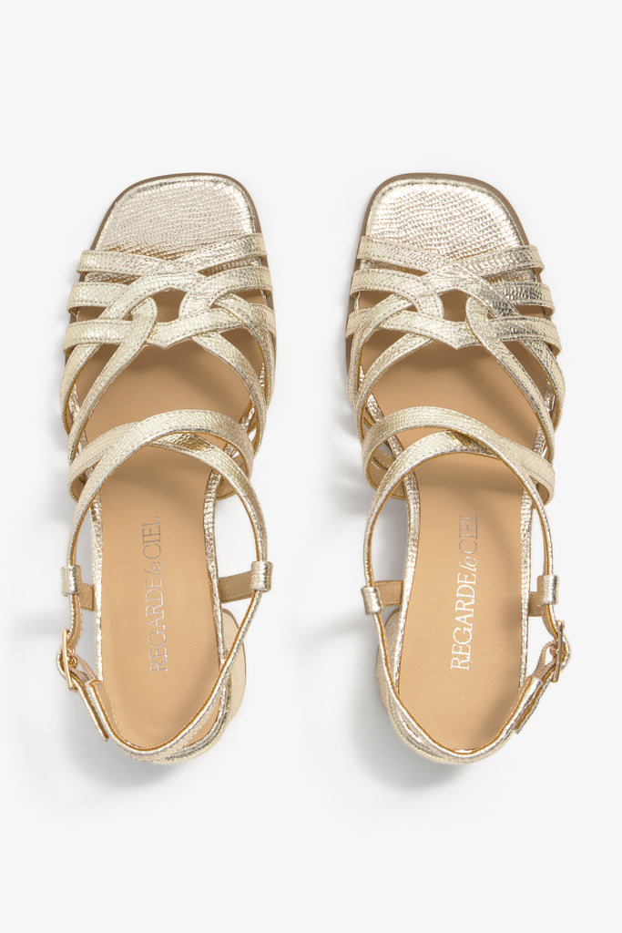 MARISSA-02 wedge sandal in platino leather with platform and buckle