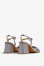 PERLA-01 block-heel sandal in steel leather with ankle strap