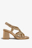 PERLA-05 block-heel sandal in copper leather with ankle strap