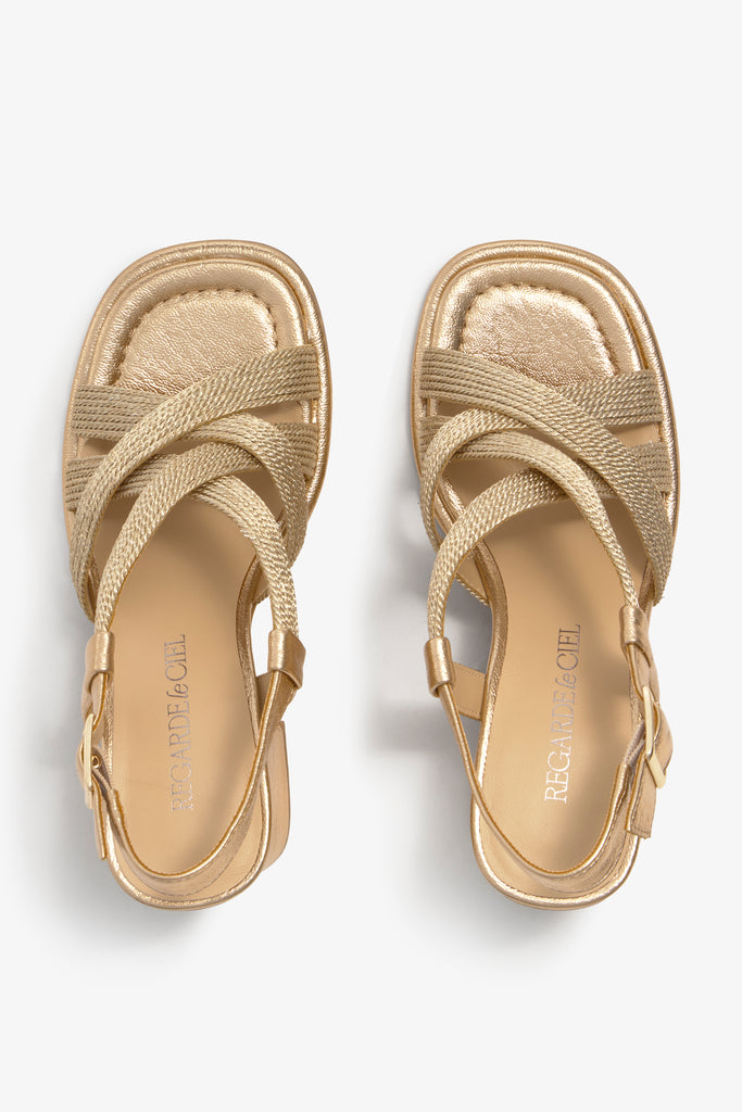 PERLA-05 block-heel sandal in copper leather with ankle strap