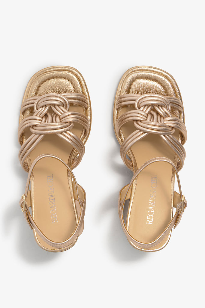 PERLA-08 block-heel sandal in copper leather with ankle strap