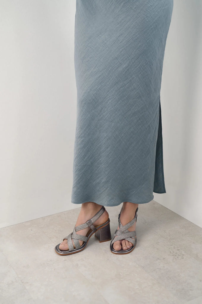 PERLA-05 block-heel sandal in string leather with ankle strap