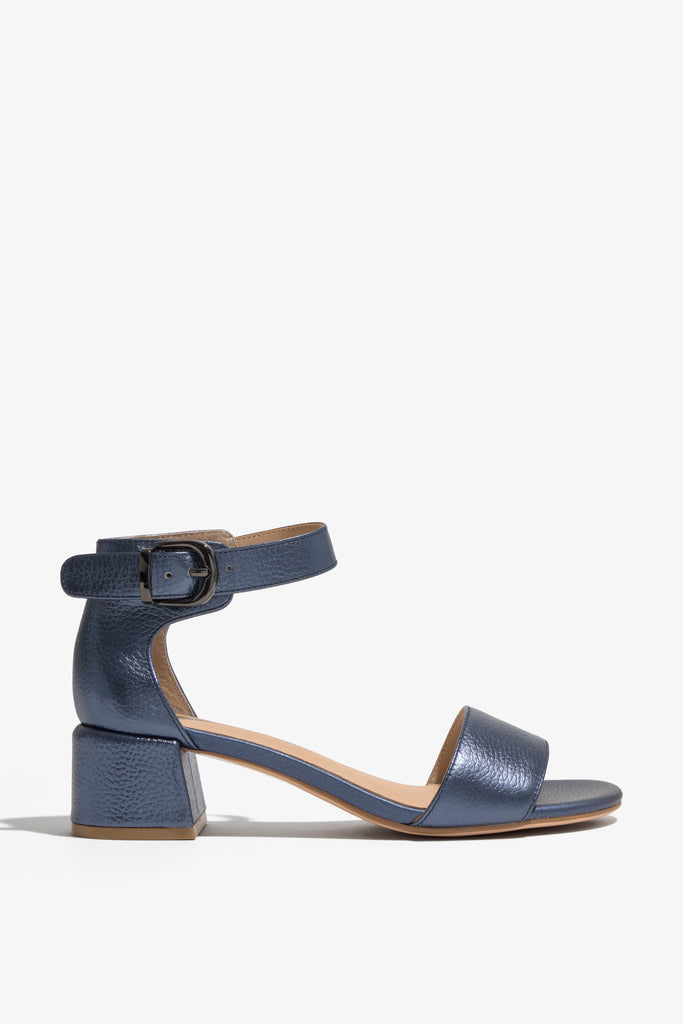 YEREMI-03 sandal in navy leather with block heel