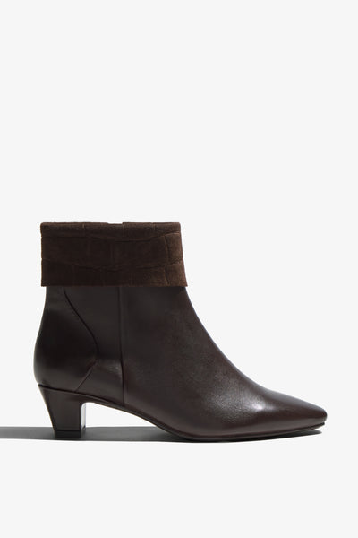 Barbara castagno leather ankle boot with suede fold-over cuff and block heel - side view
