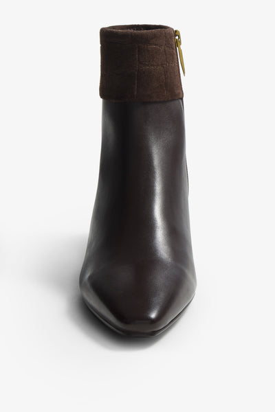 Barbara castagno leather ankle boot with suede fold-over cuff and block heel - back view