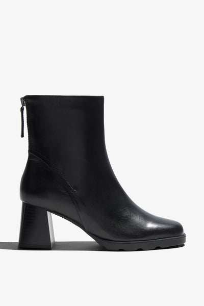 Cali black leather platform ankle boot with lug sole and block heel - side view
