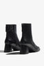 Cali black leather platform ankle boot with platform sole showing opening - top view