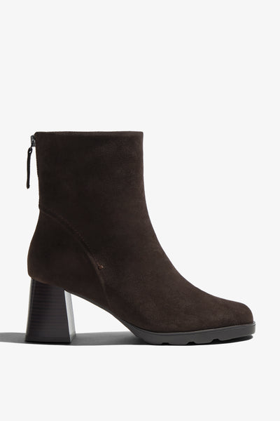 Cali testa di moro brown suede ankle boot with block heel - side view