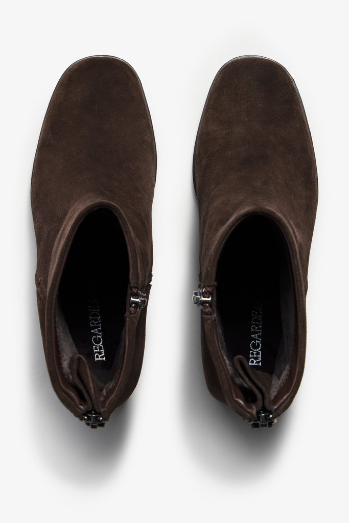 Cali testa di moro brown suede ankle boot with block heel - back view