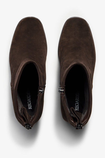 Cali testa di moro brown suede ankle boot with block heel - back view