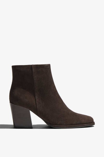 Eithel brown suede ankle boot with quilted fold-over cuff and block heel - side view