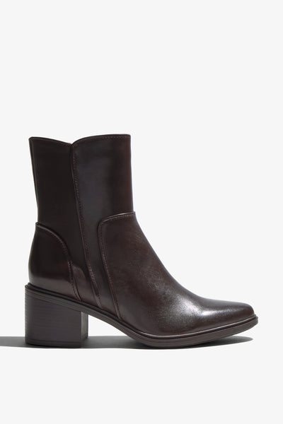Elettra brown leather knee-high boot with block heel - side view