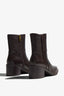 Elettra brown leather knee-high boot showing opening and interior - top view