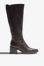 Elettra brown leather ankle boot with curved stitching detail and block heel - side view