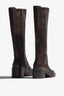 Elettra brown leather ankle boot with curved stitch detail showing opening - top view