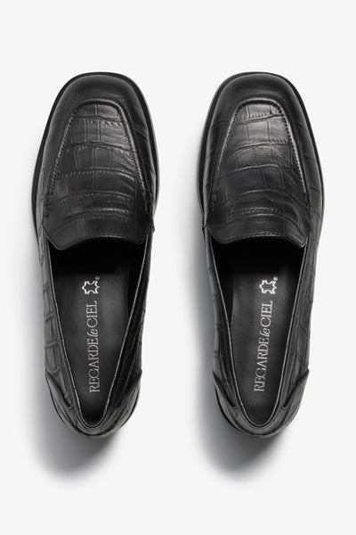Etta black crocodile-leather loafer - top view