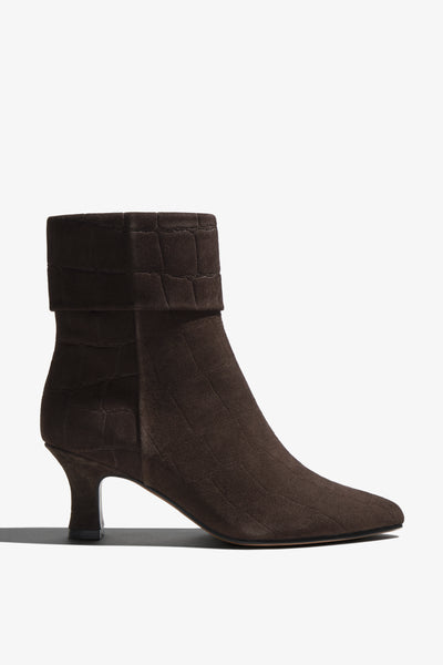 Hadlye testa di moro brown suede ankle boot with leather fold-over cuff and block heel - side view