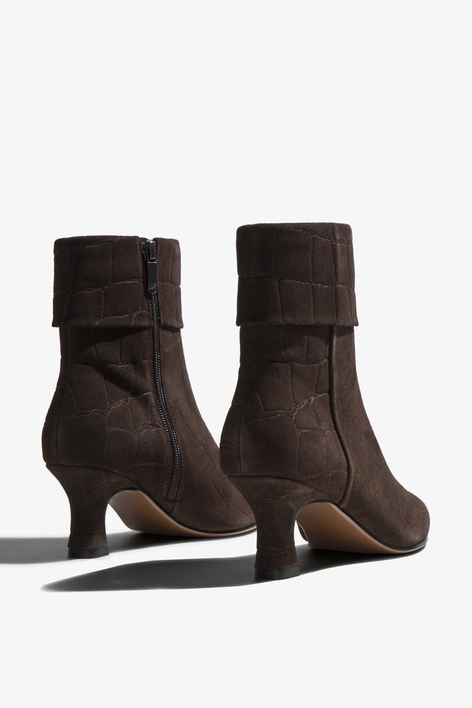 Hadlye testa di moro brown suede ankle boot with fold-over cuff showing interior - top view
