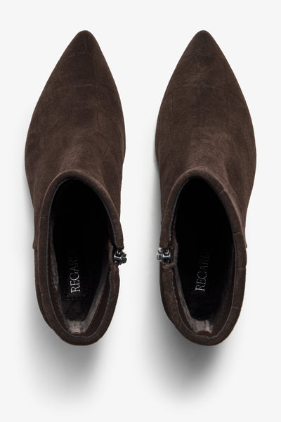 Hadlye testa di moro brown suede ankle boot with leather fold-over cuff and block heel - back view