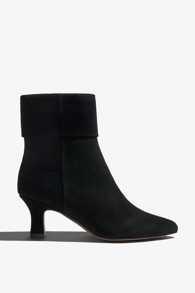 Hadlye black suede ankle boot with fold-over cuff - side view