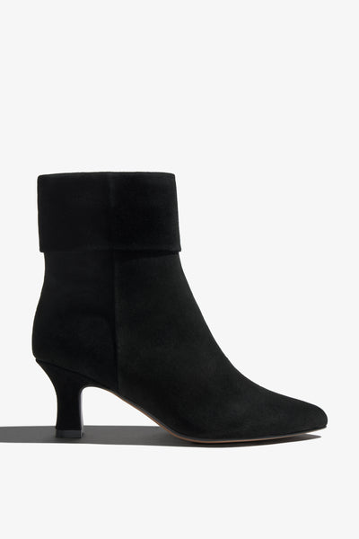Hadlye black suede ankle boot with fold-over cuff - side view