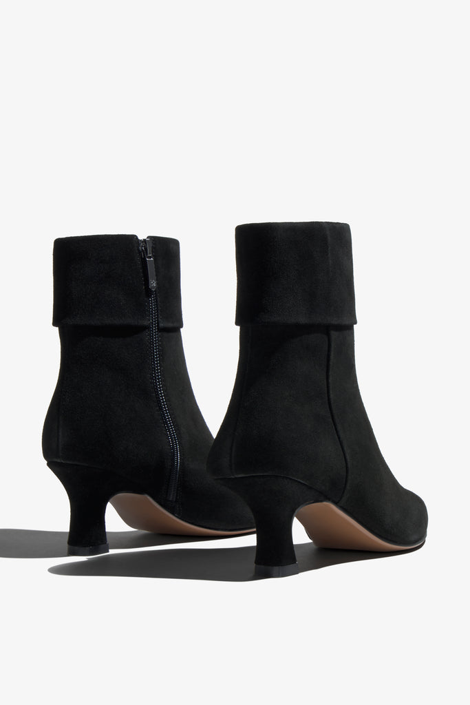 Hadlye black suede ankle boot with fold-over cuff - back view