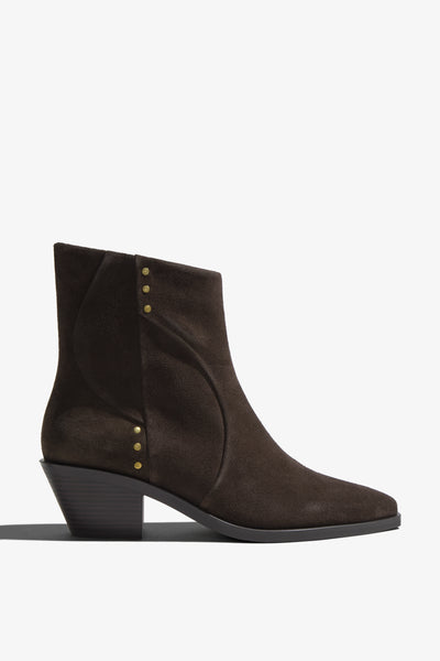 Helly brown suede ankle boot with ruched shaft - side view