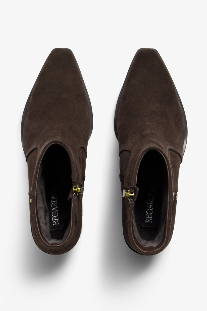 Helly brown suede ankle boot with ruched shaft - top view