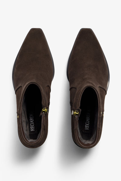 Helly brown suede ankle boot with ruched shaft - top view