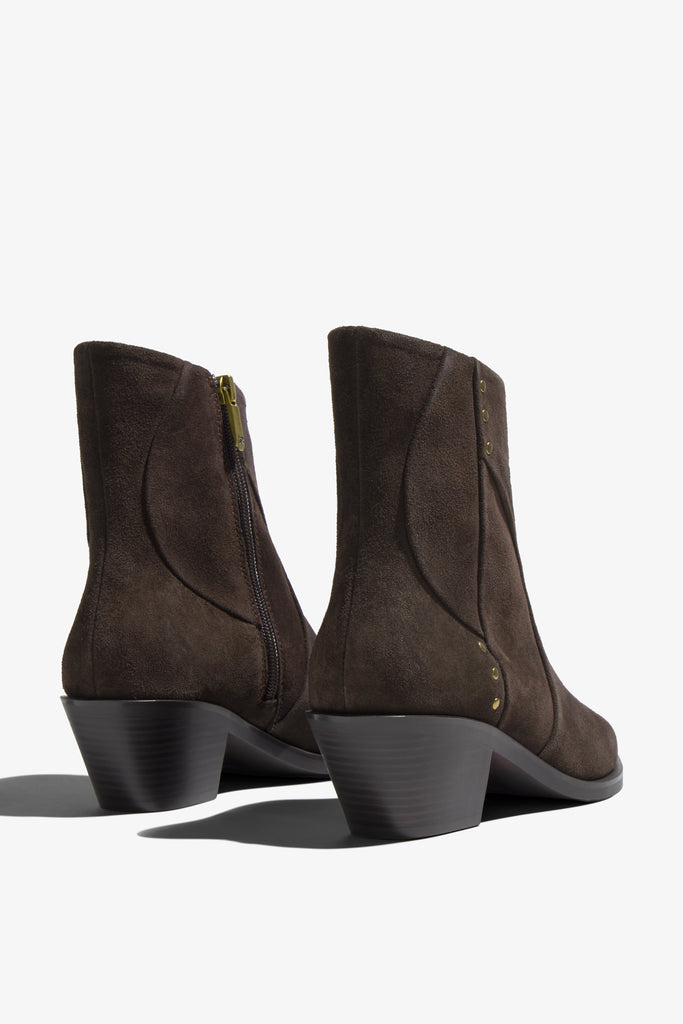 Helly brown suede ankle boot with ruched shaft - back view
