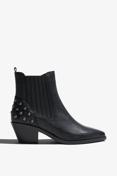 Helly black leather ankle boot with ruched shaft - side view