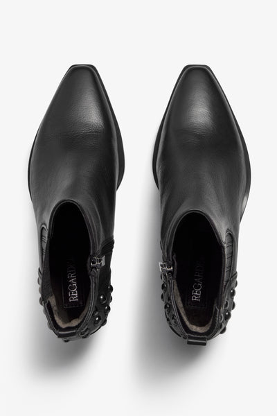 Helly black leather ankle boot with ruched shaft - top view