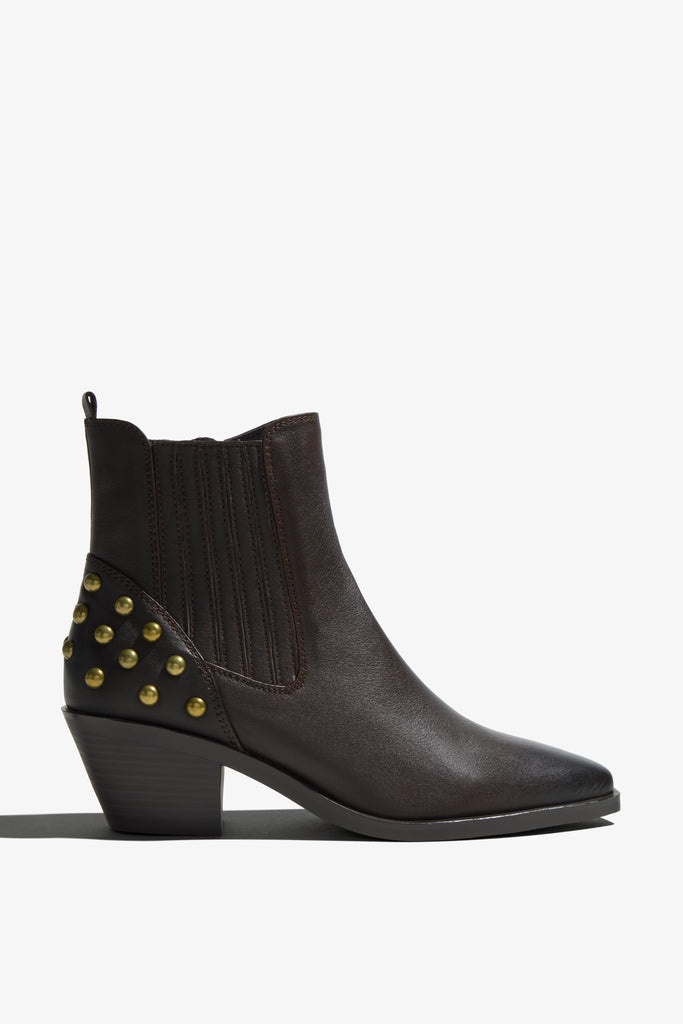 Helly black leather ankle boot with ruched shaft - side view