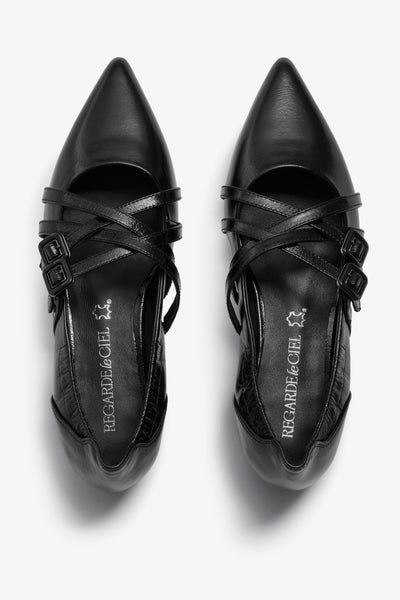 Kaory black leather ballet flat - top view
