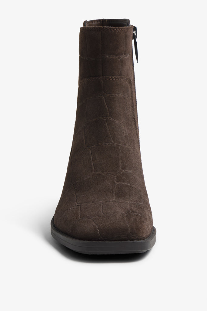 Lilla charcoal suede ankle boot with quilted shaft - top view