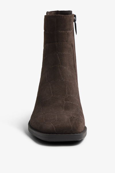 Lilla charcoal suede ankle boot with quilted shaft - top view