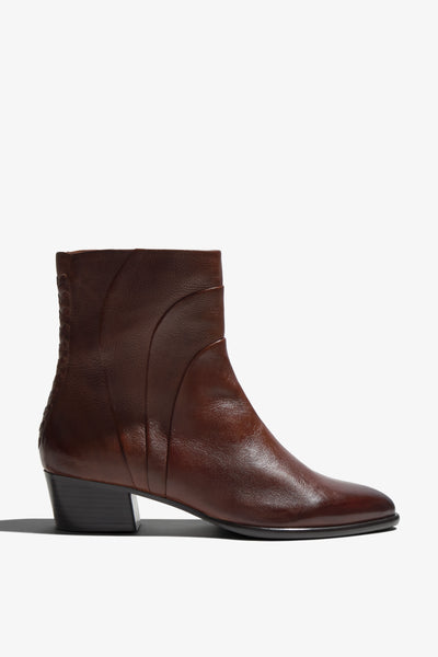 Lori brown leather ankle boot with quilted fold-over cuff and block heel - side view