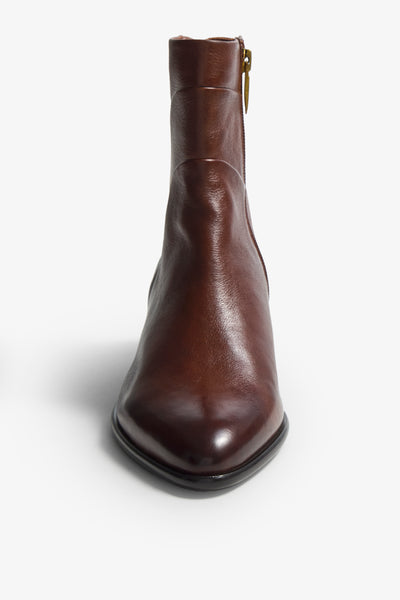 Lori brown leather ankle boot with quilted fold-over cuff and block heel - back view
